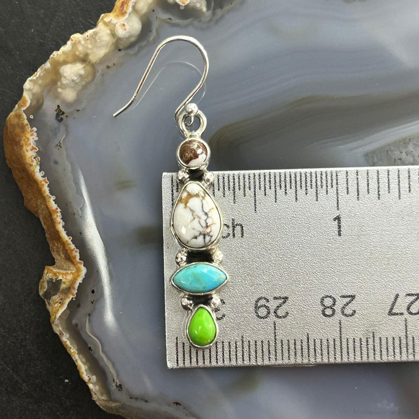 Sterling Silver Southwestern Style Multistone Dangle Earrings For Women #11