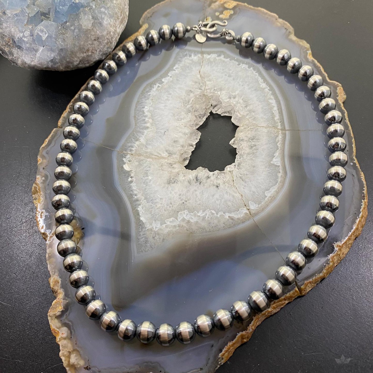 Navajo Pearl Beads 8 mm Sterling Silver Necklace Length 20" For Women