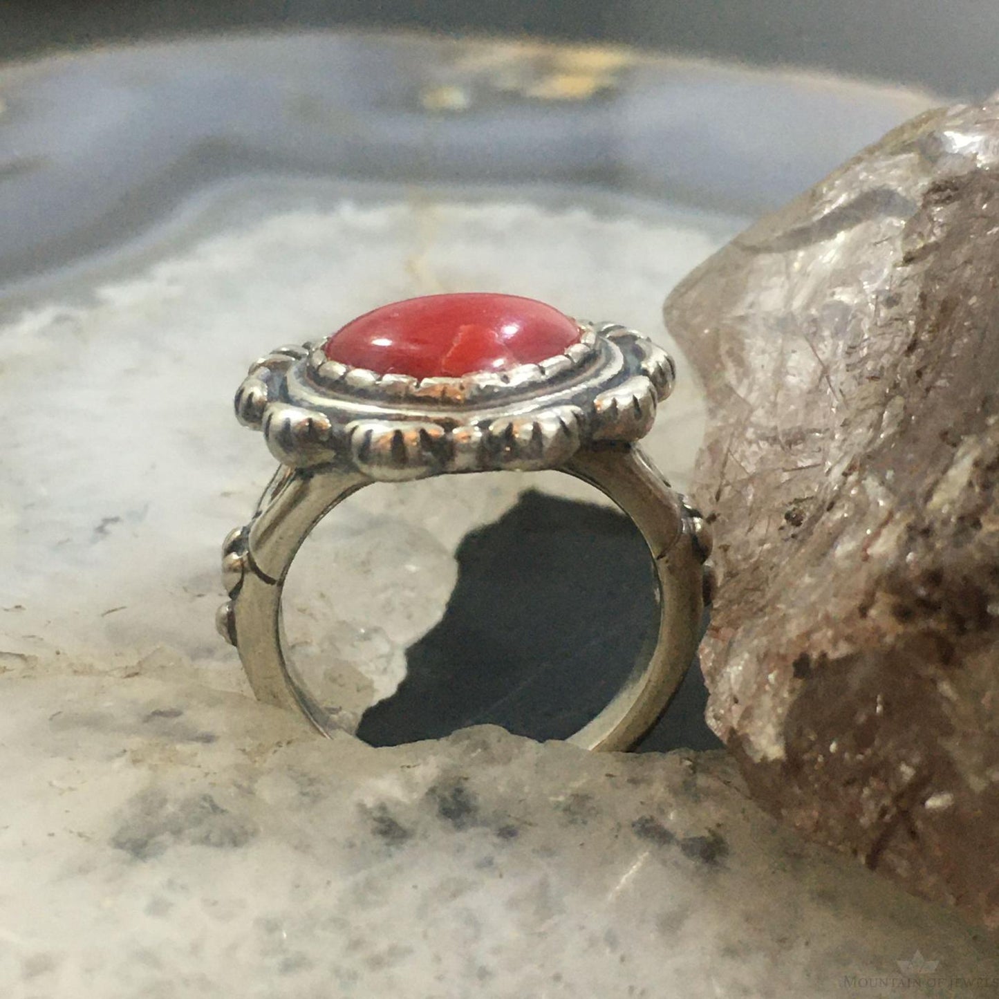 Carolyn Pollack Southwestern Style Sterling Silver Red Jasper Decorated Heart Ring For Women