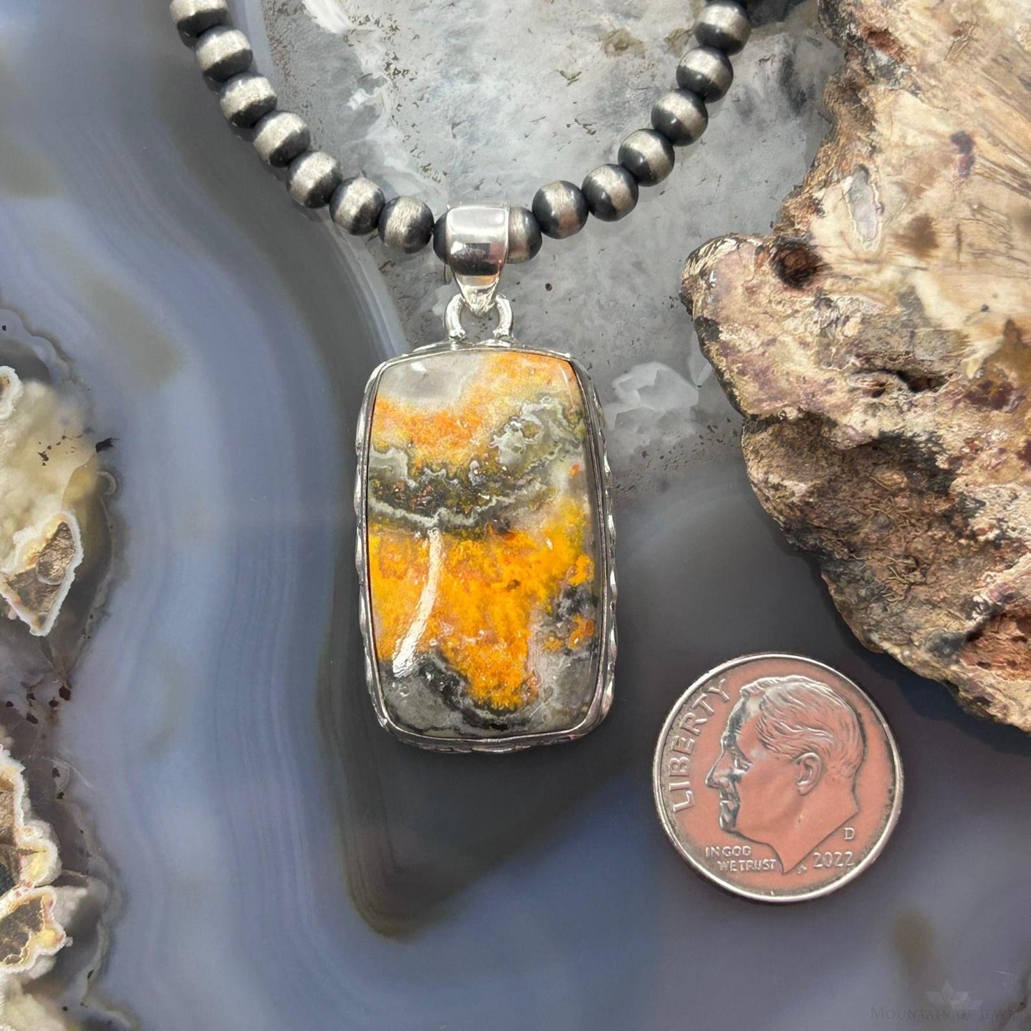 Sterling Silver Southwestern Style Rectangle Yellow Jasper Pendant For Women
