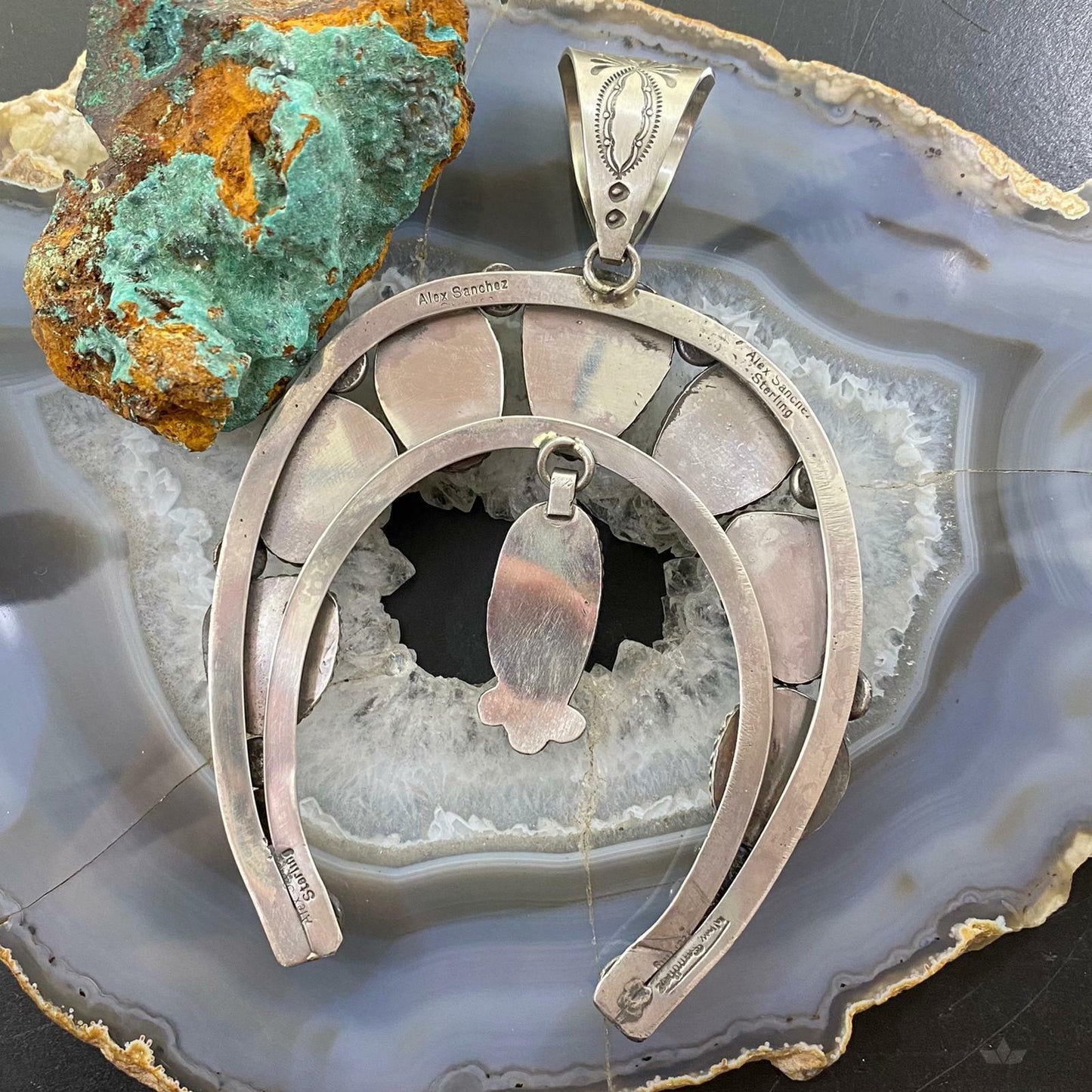 Alex Sanchez Sterling Silver Turquoise Large Naja Pendant Necklace