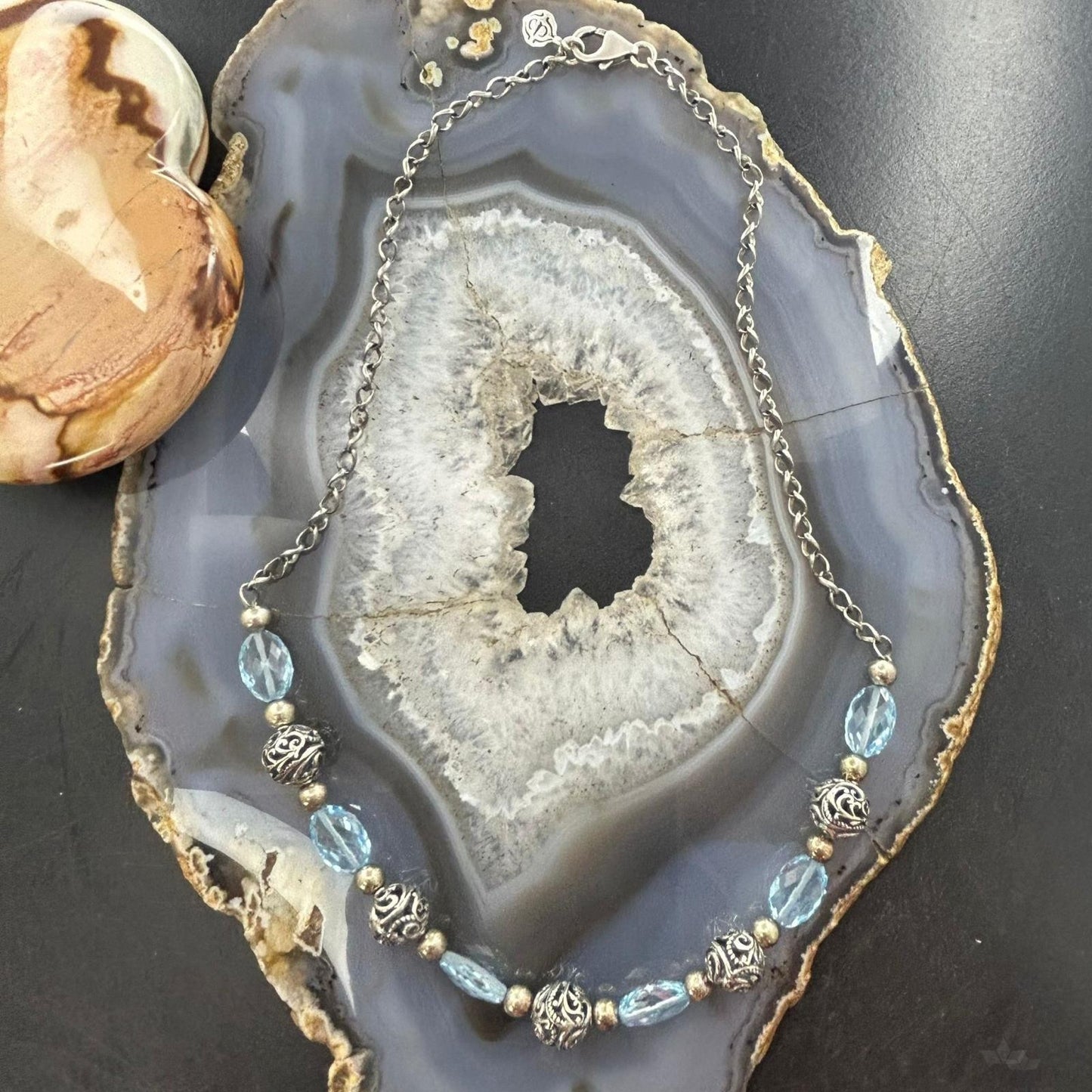 Carolyn Pollack Southwestern Style Sterling Silver Bead and Blue Topaz Necklace For Women