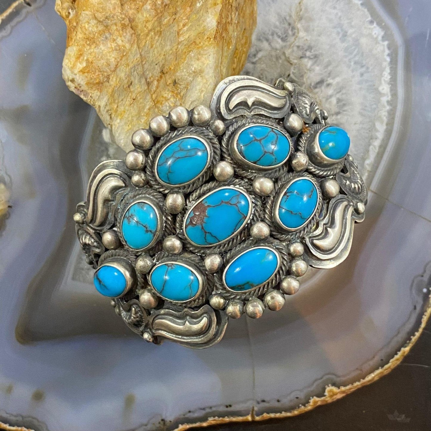 Paul Livingston Native American Sterling Silver Turquoise Decorated Bracelet For Women