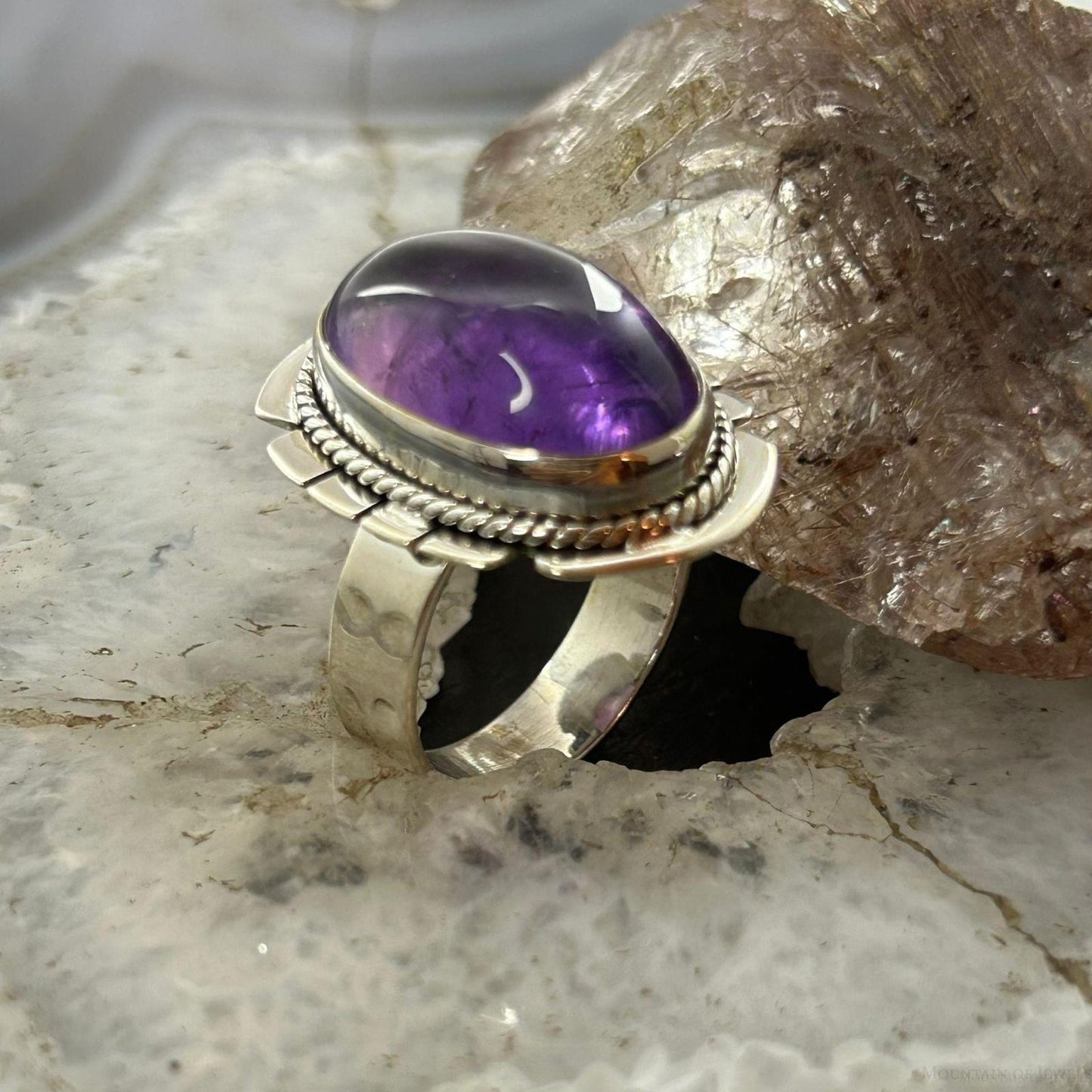 Sterling Silver Southwestern Style Oval Star Amethyst Ring Size 10 For Women