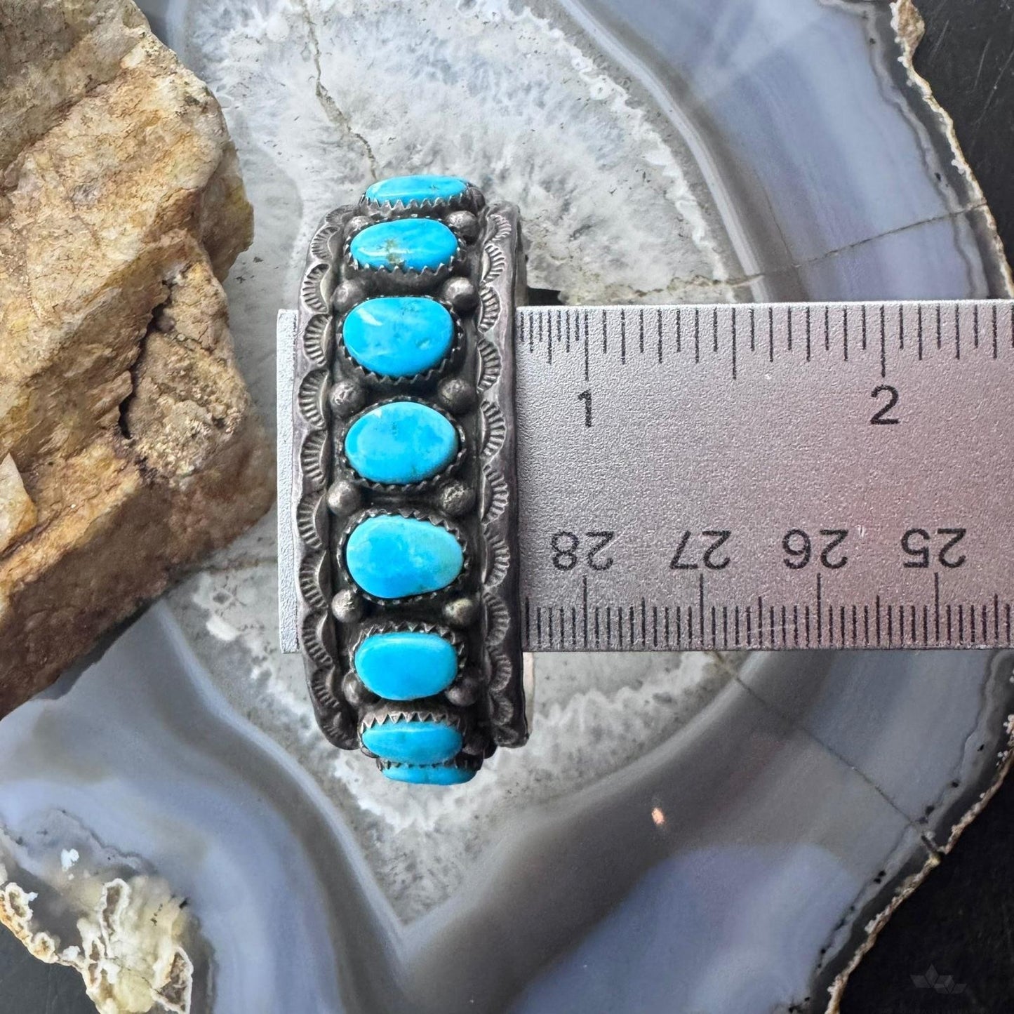 Tim Yazzie Vintage Native American Sterling Silver Turquoise Row Bracelet For Women