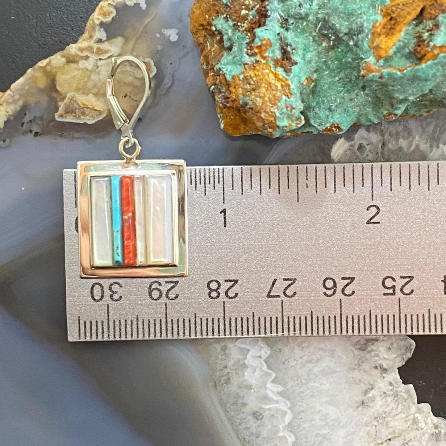 Veronica Benally Native American Silver Multi Stone Cobblestone Dangle Earrings