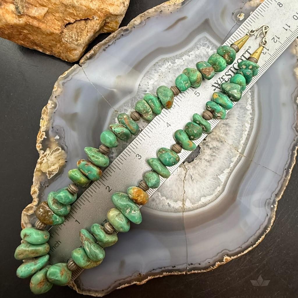 Vintage Sterling Silver Native American Natural Chunky Turquoise 14" Necklace For Women
