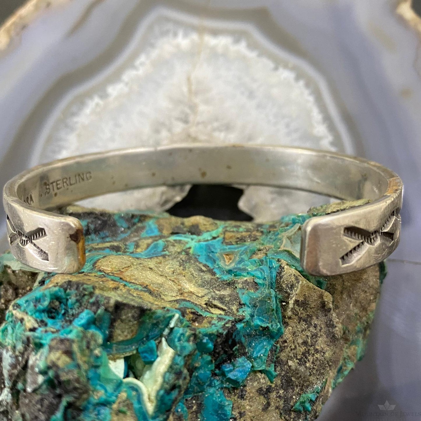 Nora Tahe Vintage Native American Sterling Silver Stamped Bracelet