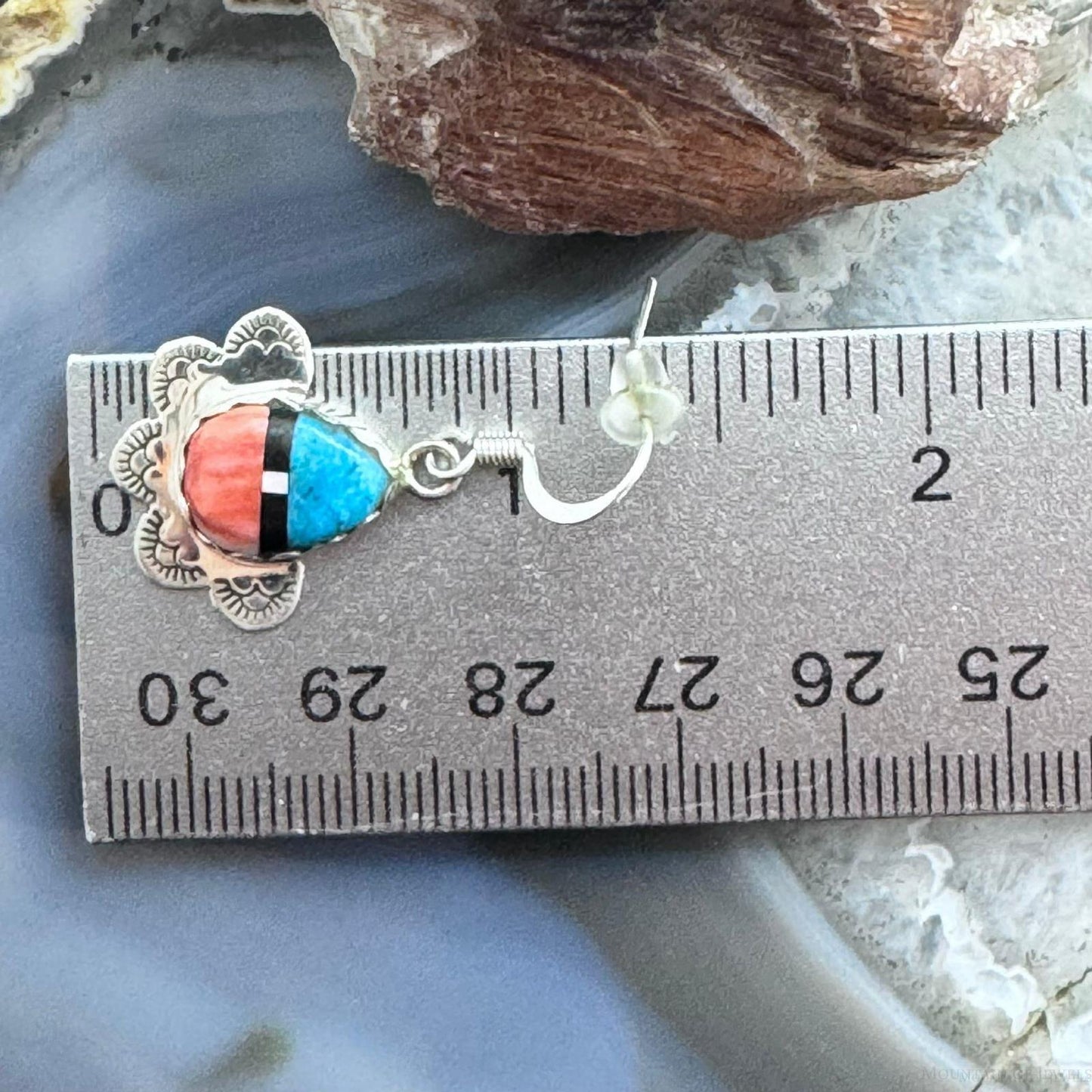 Clifton Aguilar Sterling Silver Teardrop Multistone Inlay Dangle Earrings For Women #1