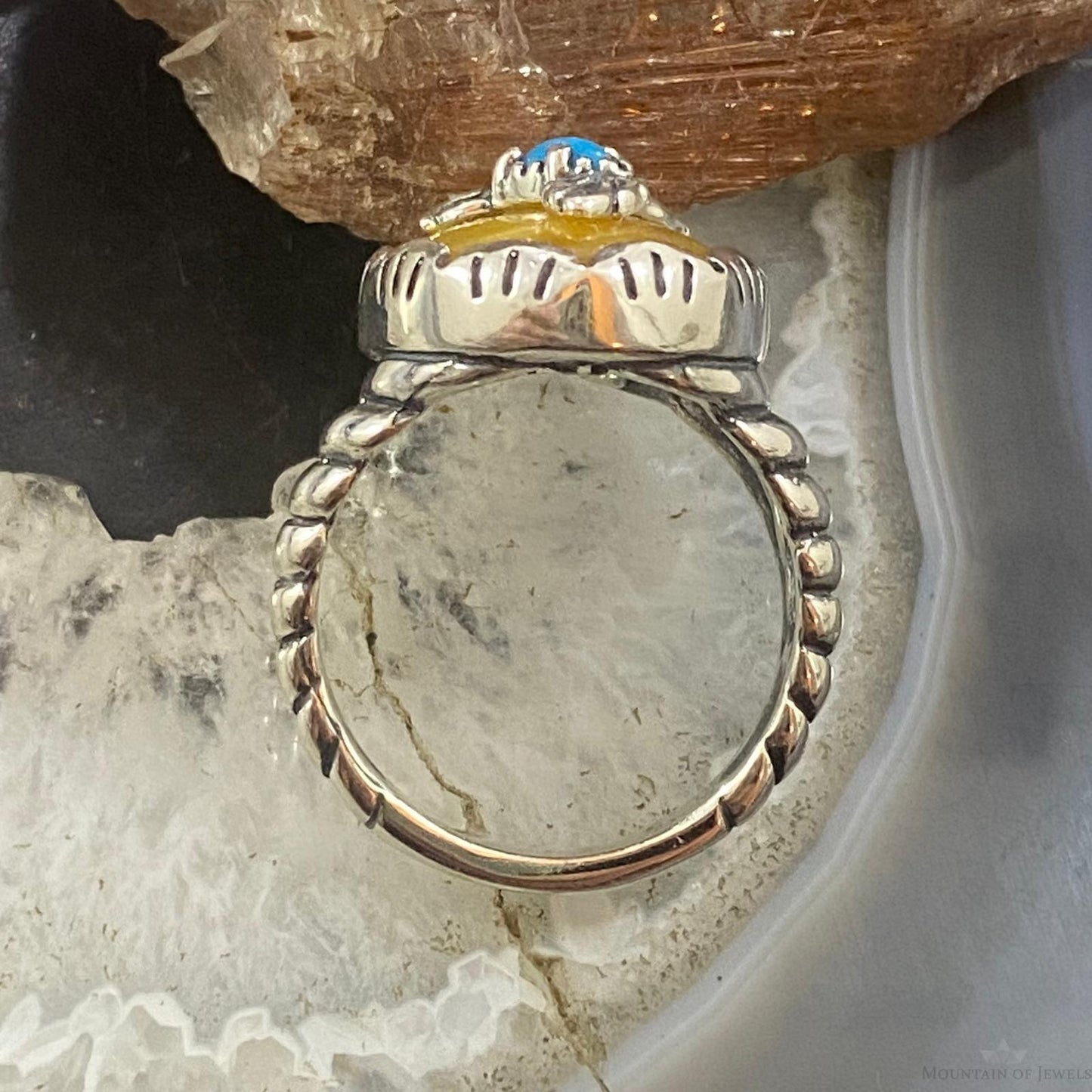 Carolyn Pollack Southwestern Style Sterling Silver Gold Mother of Pearl/Turquoise Hummingbird Ring For Women