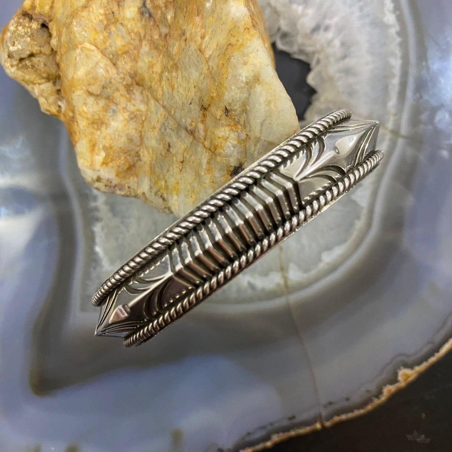Artie Yellowhorse/Henry Chackee Sterling Silver Engraved Carinated Bracelet For Women