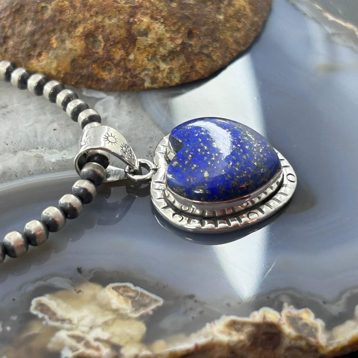 Sterling Silver Southwestern Style Lapis Lazuli Heart Pendant For Women