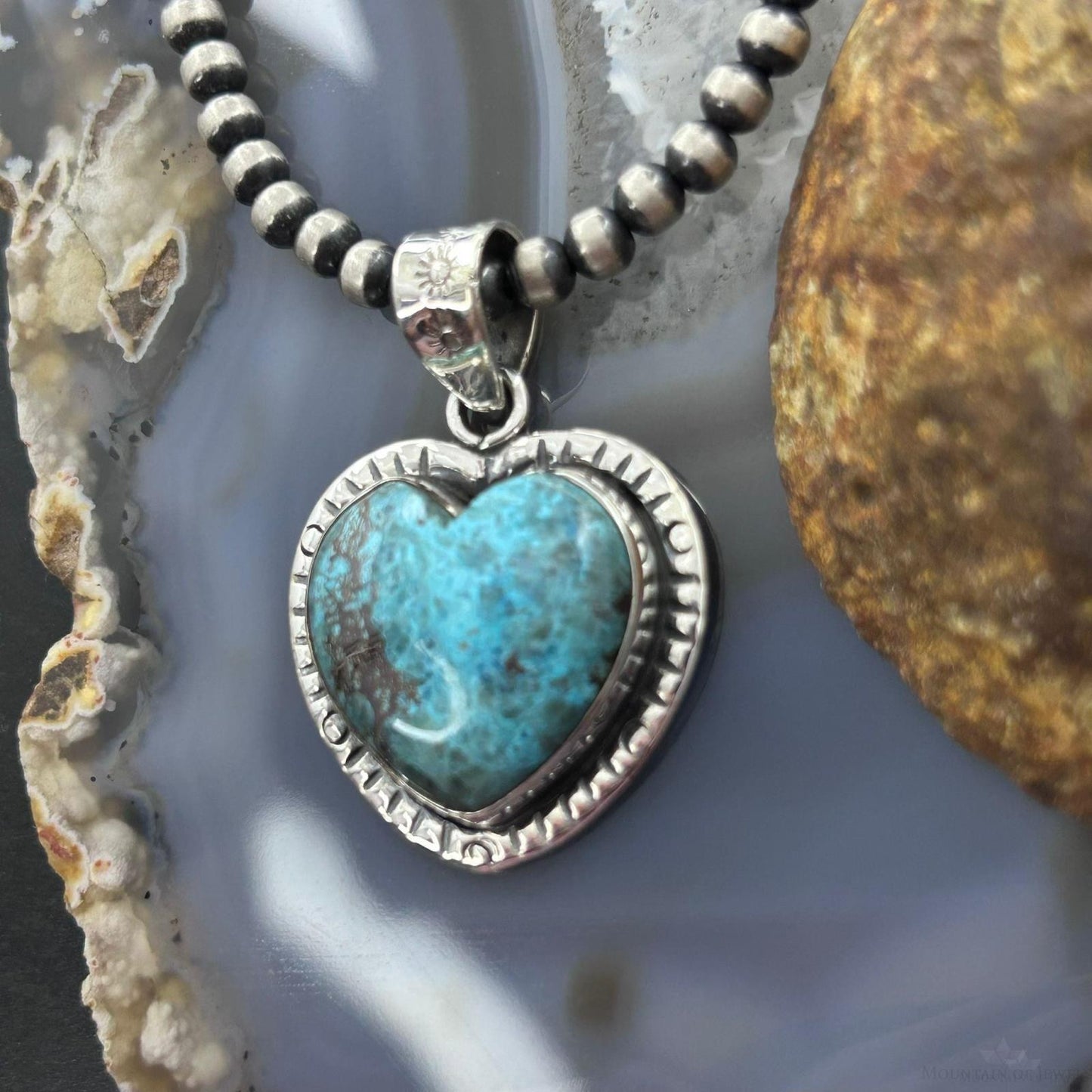 Sterling Silver Southwestern Style Chrysocolla Decorated Heart Pendant For Women
