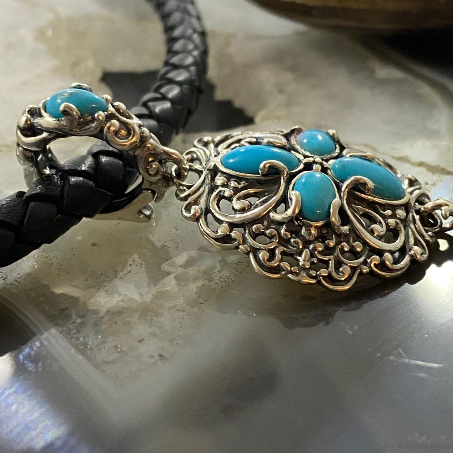 Carolyn Pollack Southwestern Style Sterling Silver Turquoise Filigree Pendant