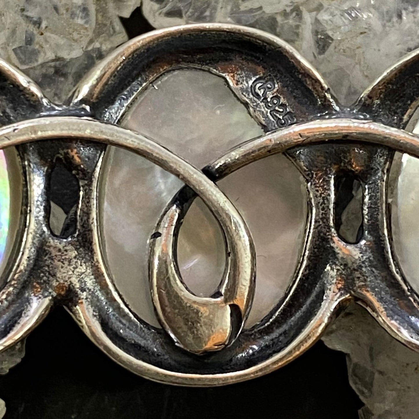 Carolyn Pollack Sterling Silver 3 Oval Faceted Mother of Pearl Doublet Bracelet For Women