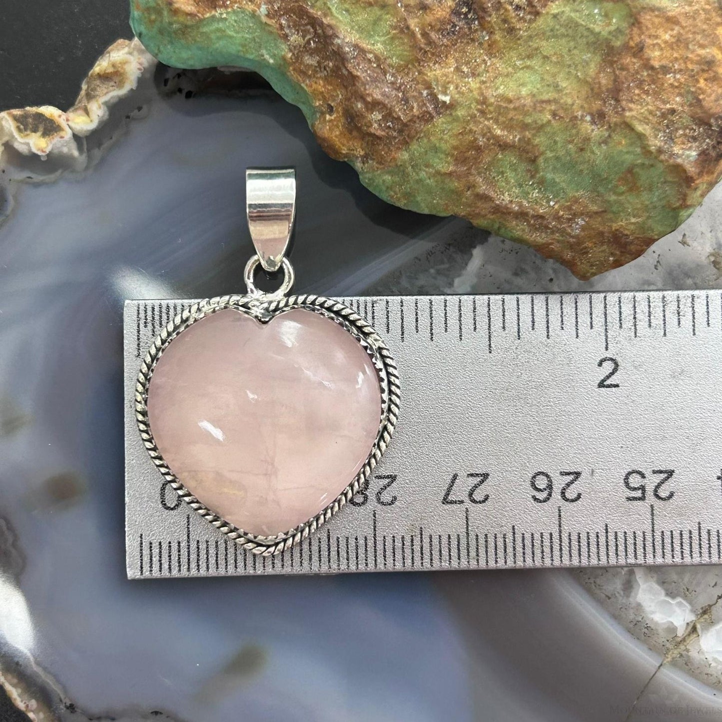 Sterling Silver Southwestern Style Rose Quartz Heart Pendant For Women