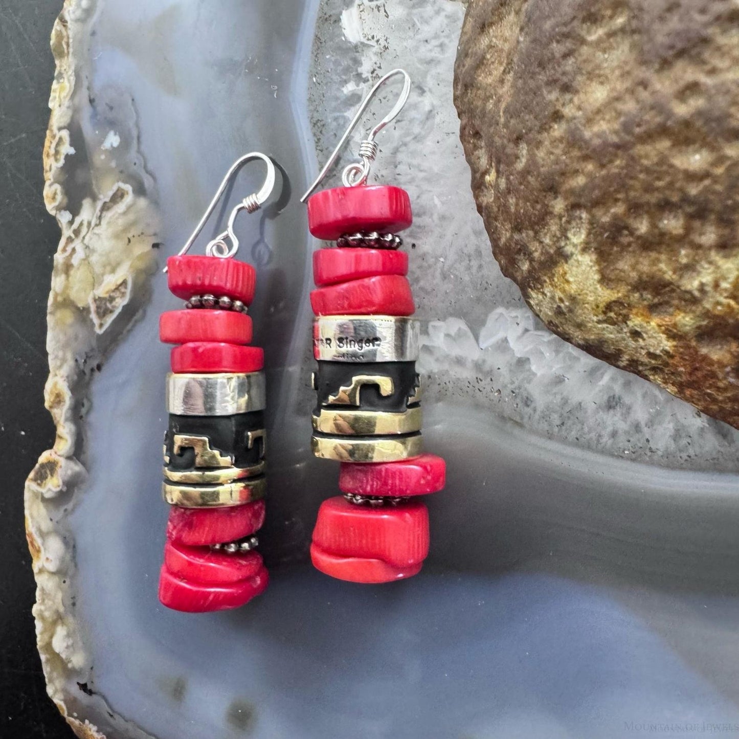 Tommy & Rosita Singer Sterling Silver Red Jasper Bead Dangle Earrings For Women