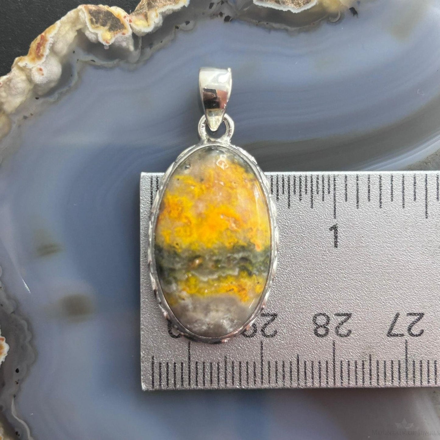Sterling Silver Southwestern Style Oval Yellow Jasper Pendant For Women