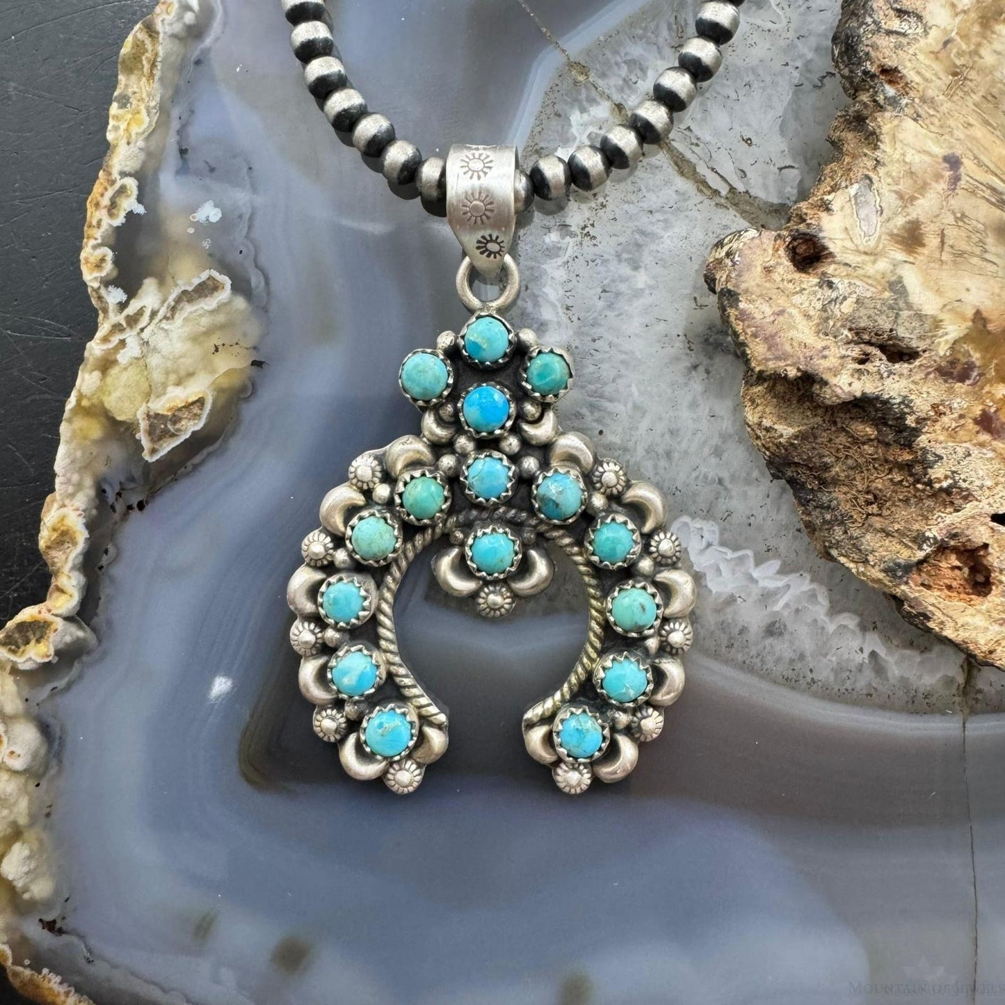 Sterling Silver Southwestern Style Multi Turquoise Decorated Naja Pendant For Women
