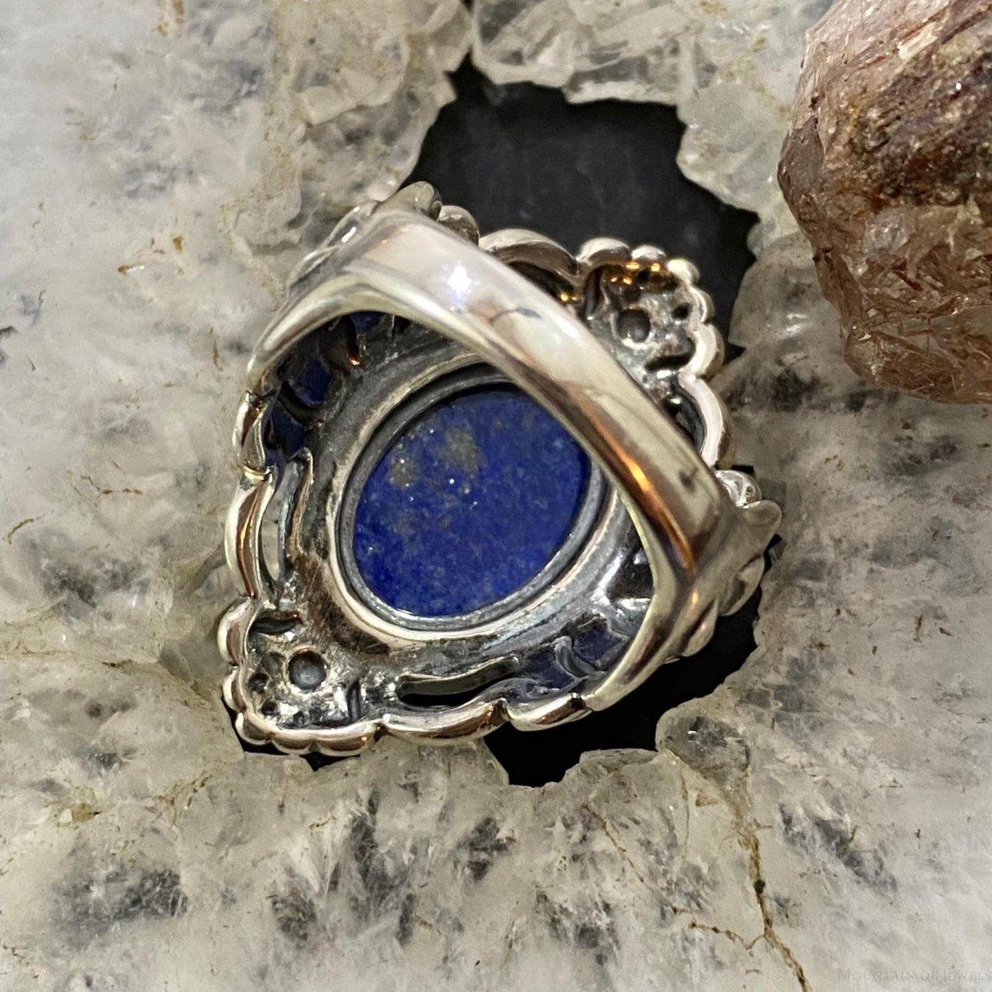 Carolyn Pollack Southwestern Style Sterling Silver Oval Denim Lapis Decorated Ring For Women