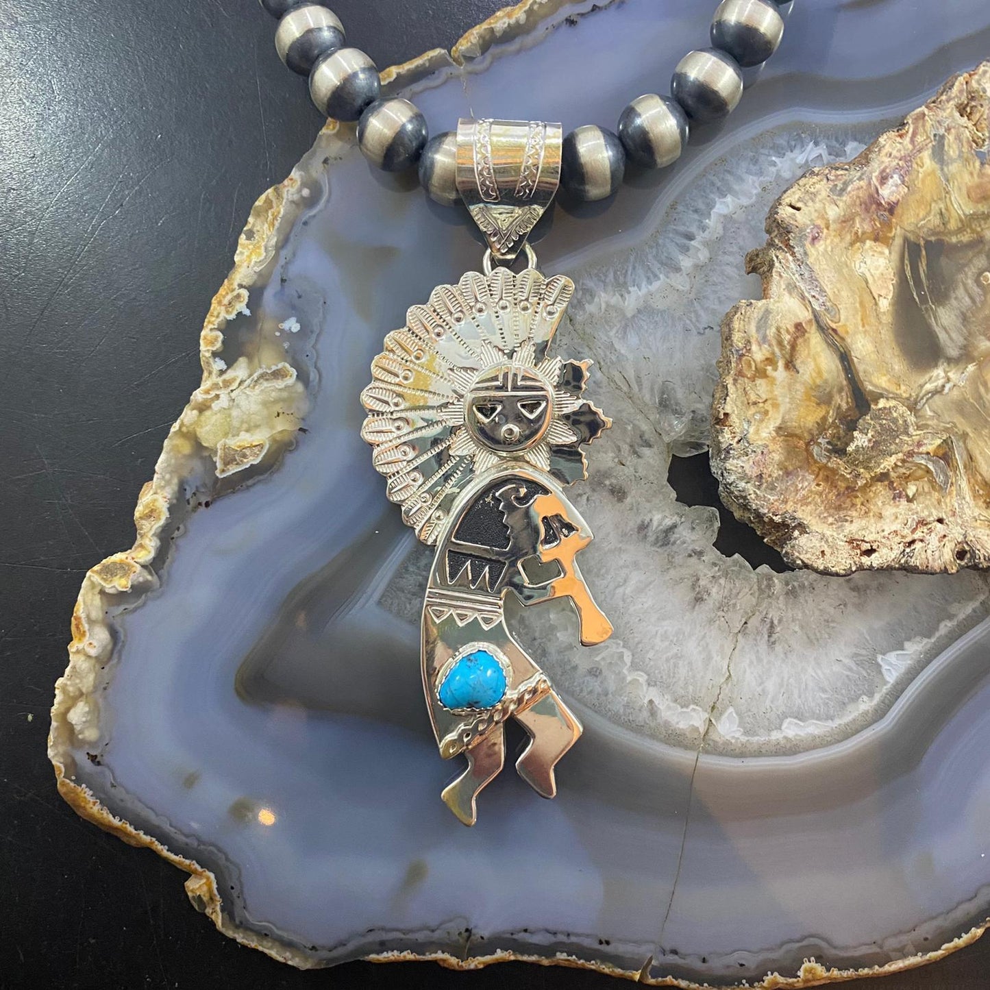 Alonzo Mariano Sterling & Turquoise Unisex Kokopelli Kachina Dancer Pendant #1