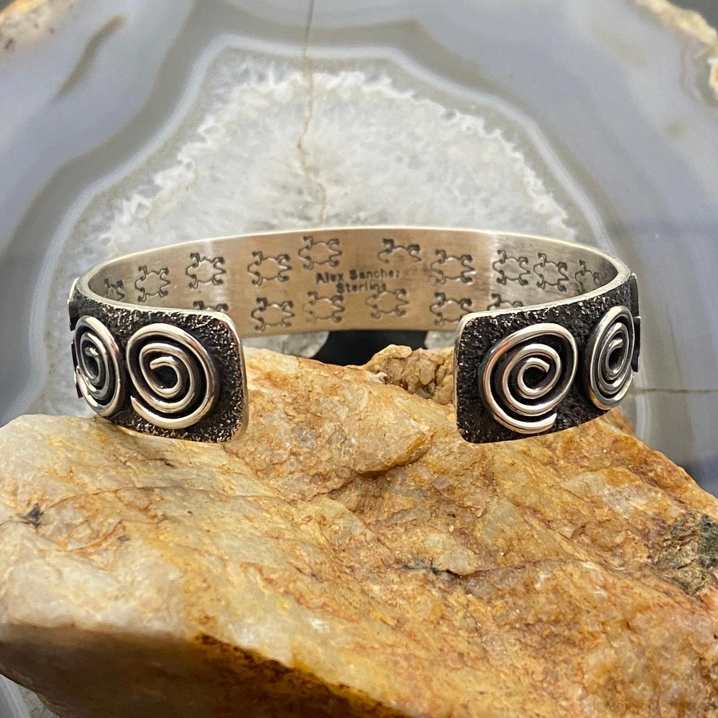 Alex Sanchez Native American Sterling Turquoise Petroglyph Bracelet For Women #2