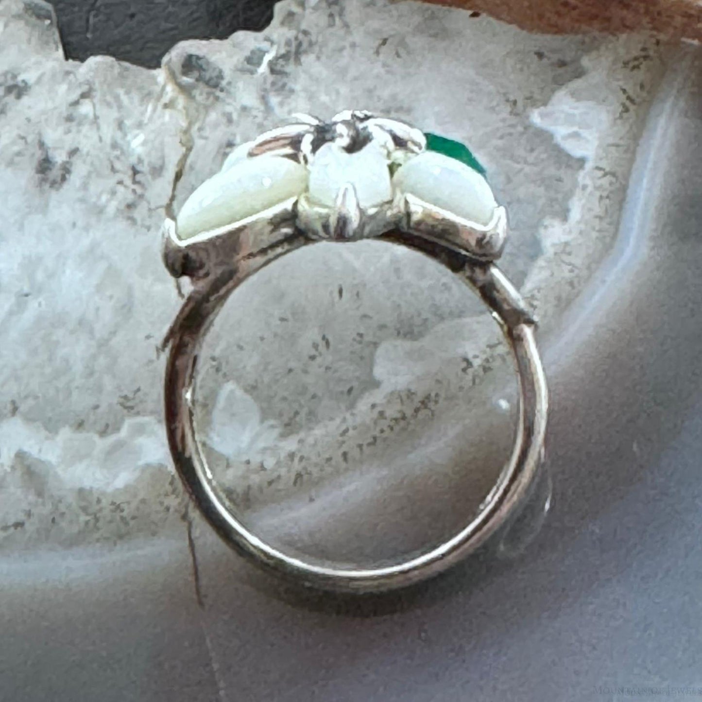 Carolyn Pollack Sterling Silver Moonstone & Emerald Decorated Flower Ring For Women