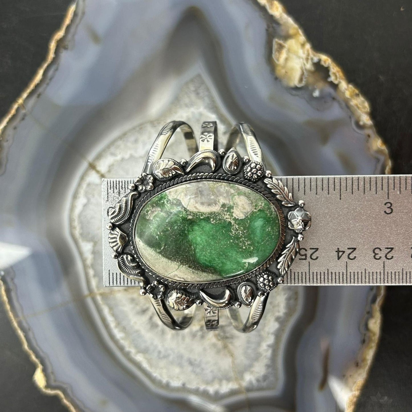 Sterling Silver Southwestern Style Large Oval Variscite Bracelet For Women