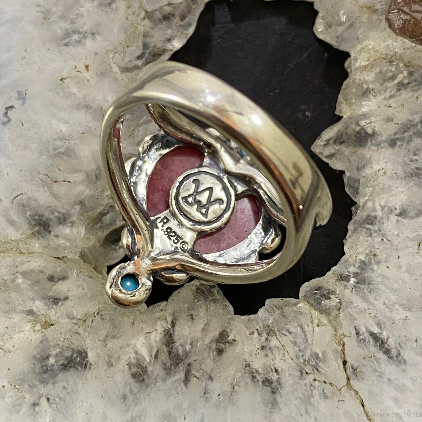 Carolyn Pollack Southwestern Style Sterling Silver Rhodonite & Turquoise Decorated Heart Ring Size 7.5 & 9 For Women