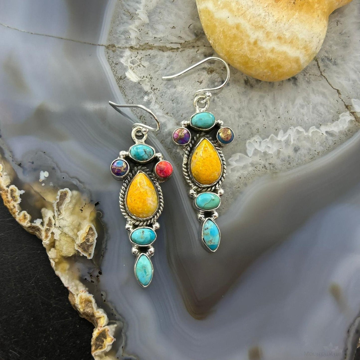 Sterling Silver Southwestern Style Multistone Dangle Earrings For Women #4