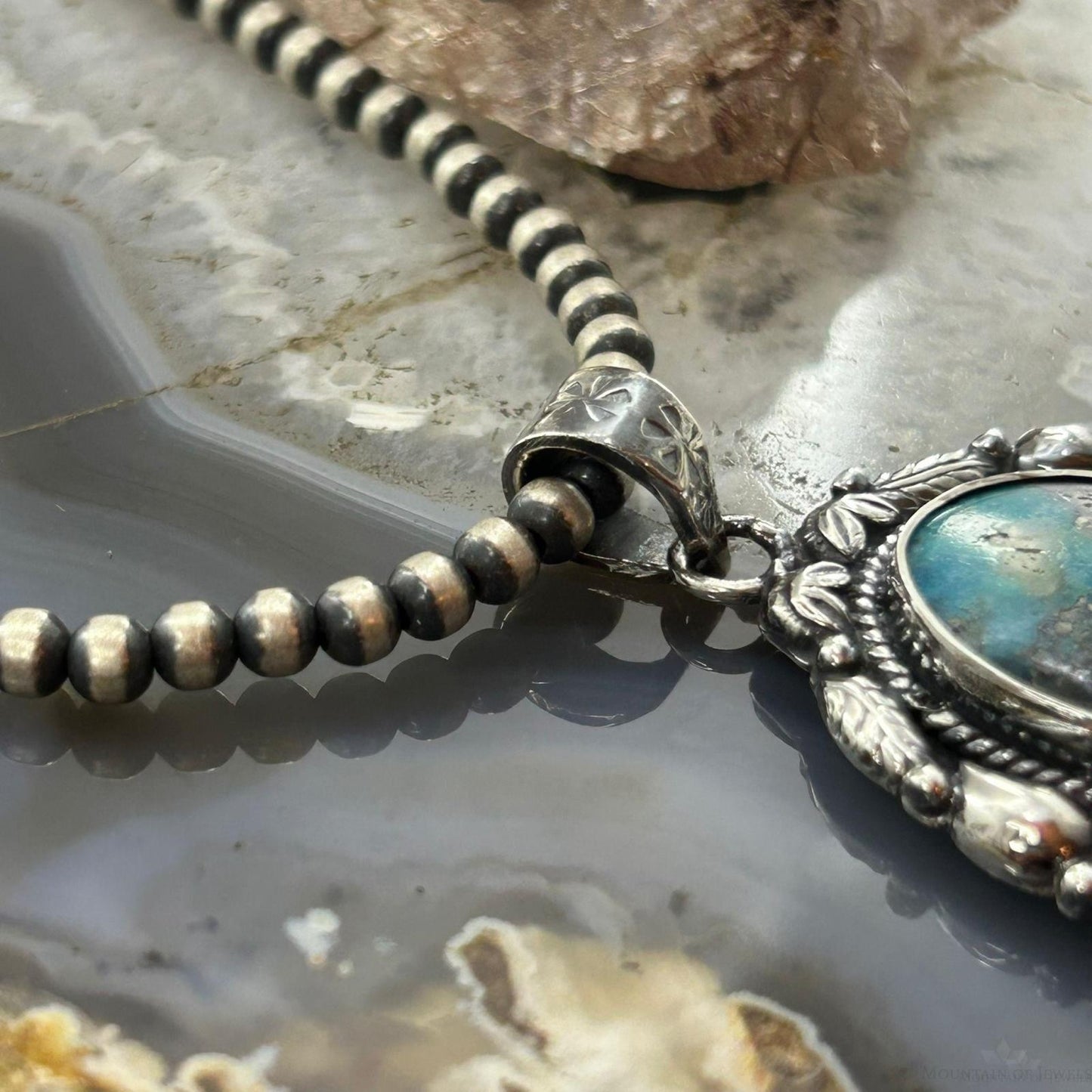 Sterling Silver Southwestern Style Oval Turquoise Decorated Pendant For Women #7