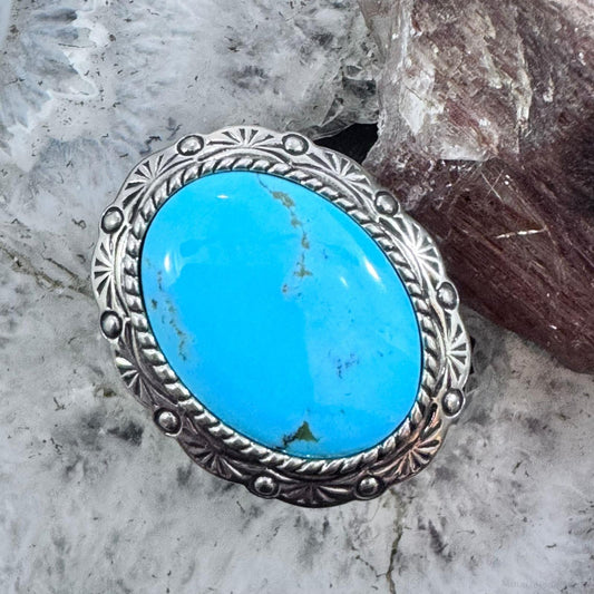 Carolyn Pollack Sterling Silver Big Oval Turquoise Decorated Ring Size 10 For Women
