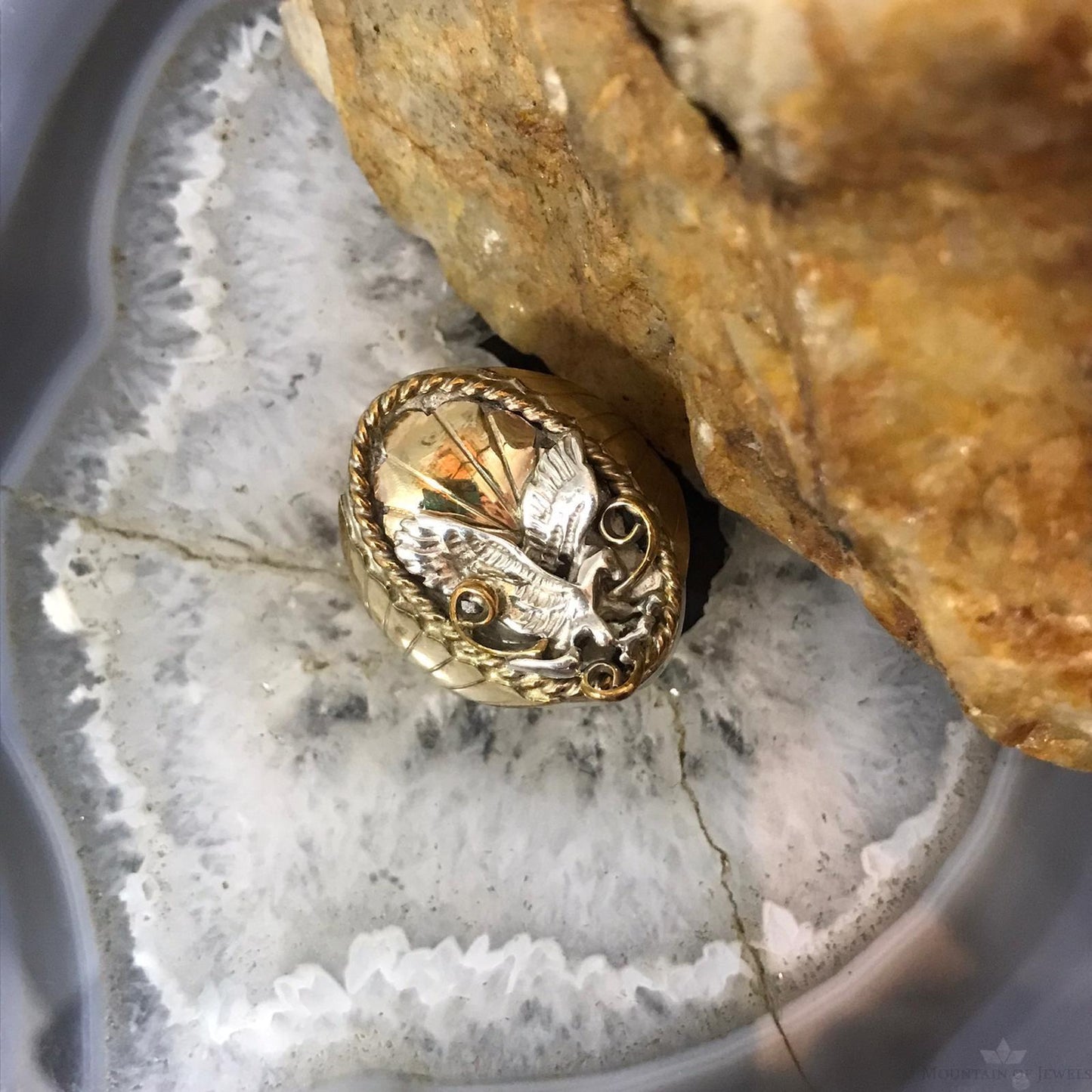 Vintage Helen Harris Sterling & Gold Filled Eagle Shield Ring Size 9.5 For Men