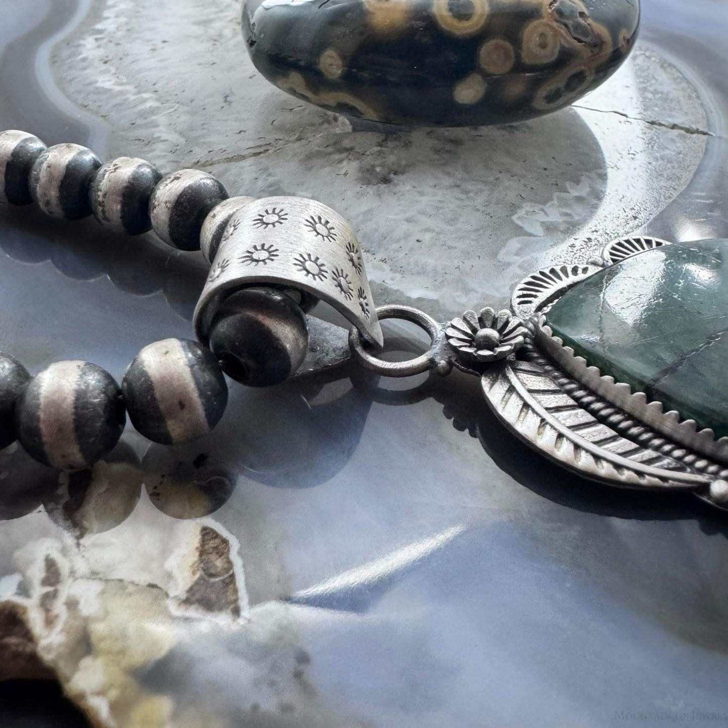 Sterling Silver Southwestern Style Teardrop Emerald Decorated Pendant For Women