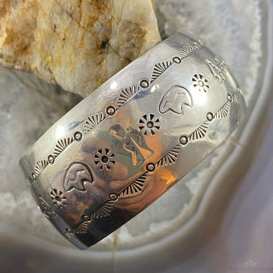 Vintage Native American Sterling Silver Stamped Fetish Bears Bracelet For Women