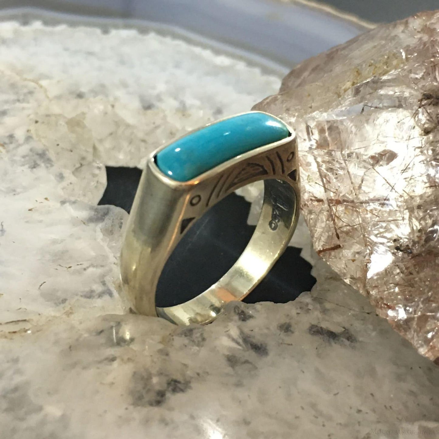 Carolyn Pollack Southwestern Style Sterling Silver Rectangle Turquoise Ring For Women