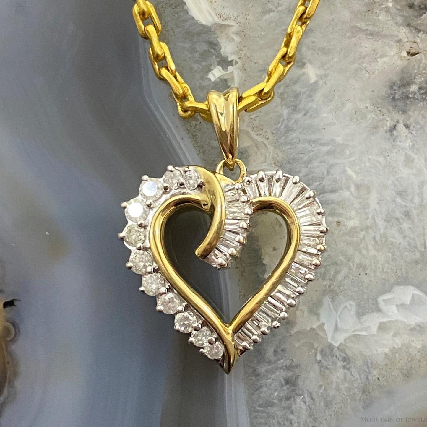 10K Two Tone Gold Diamonds Heart Shape Pendant For Women