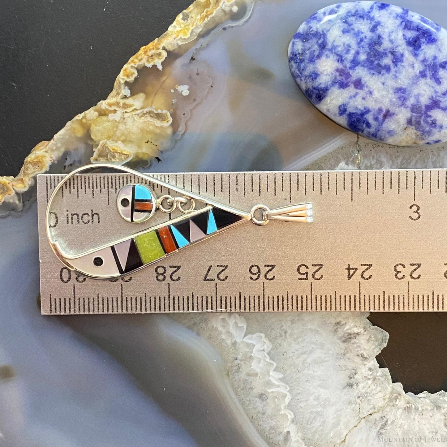 Sheryl Edaakie Zuni Sterling Silver Multistone Inlay Teardrop Pendant #1