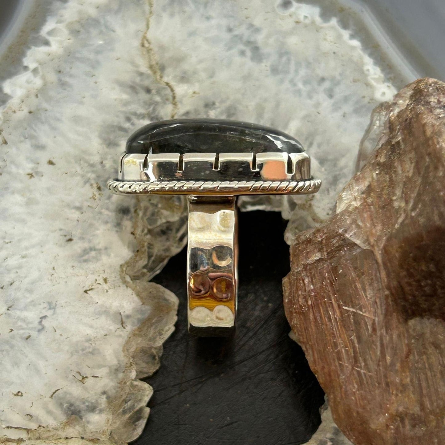 Sterling Silver Southwestern Style Rectangle Labradorite Ring Size 8 For Women