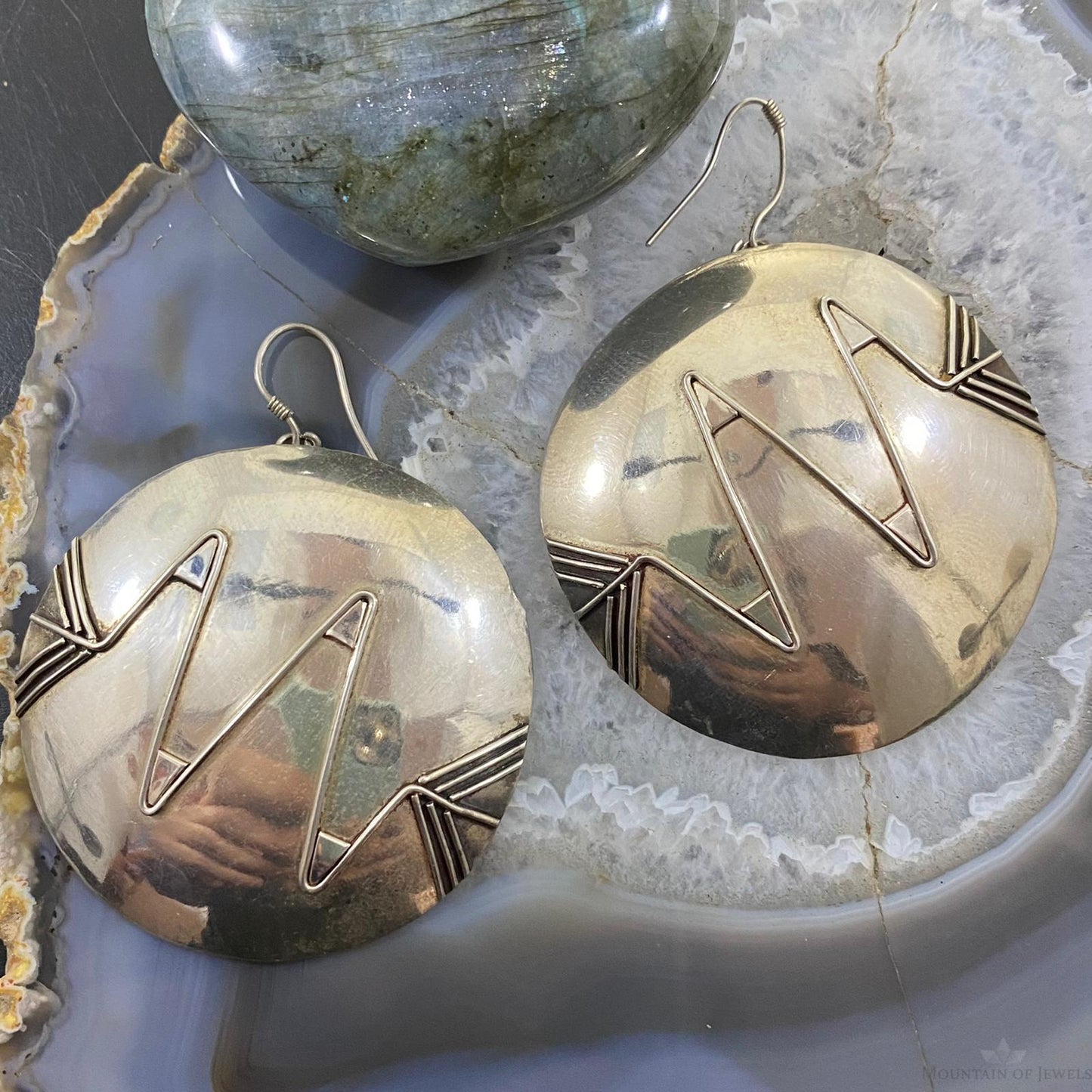 Vintage Native American Sterling Silver Rounded Arrow Overlay Dangle Earrings