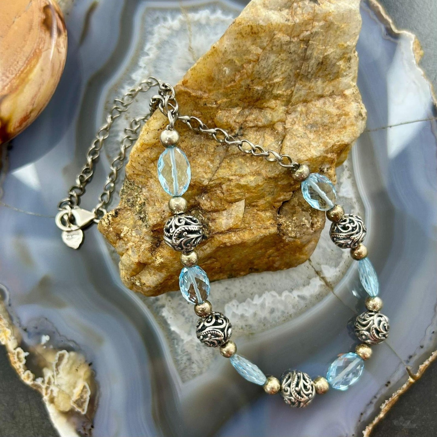 Carolyn Pollack Southwestern Style Sterling Silver Bead and Blue Topaz Necklace For Women