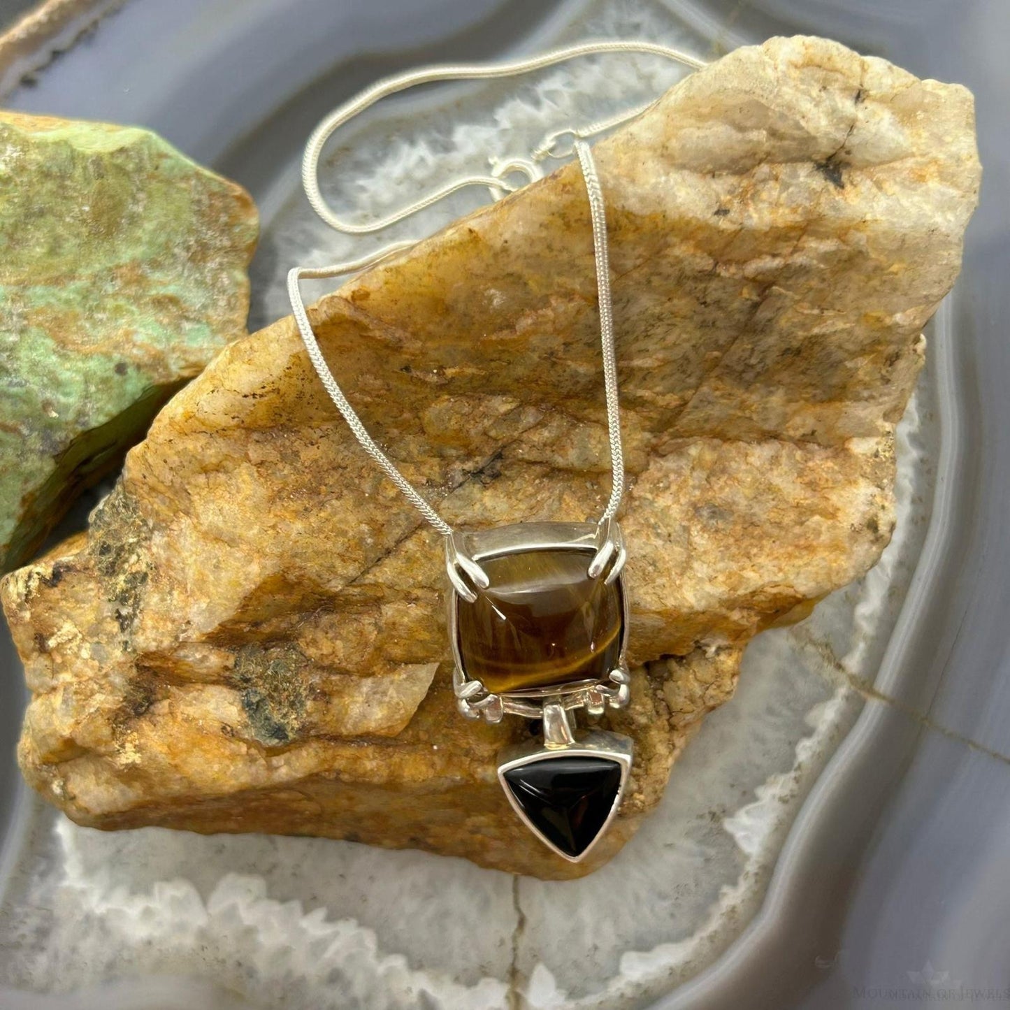 Carolyn Pollack Sterling Silver Tiger's Eye & Onyx 18" Necklace For Women