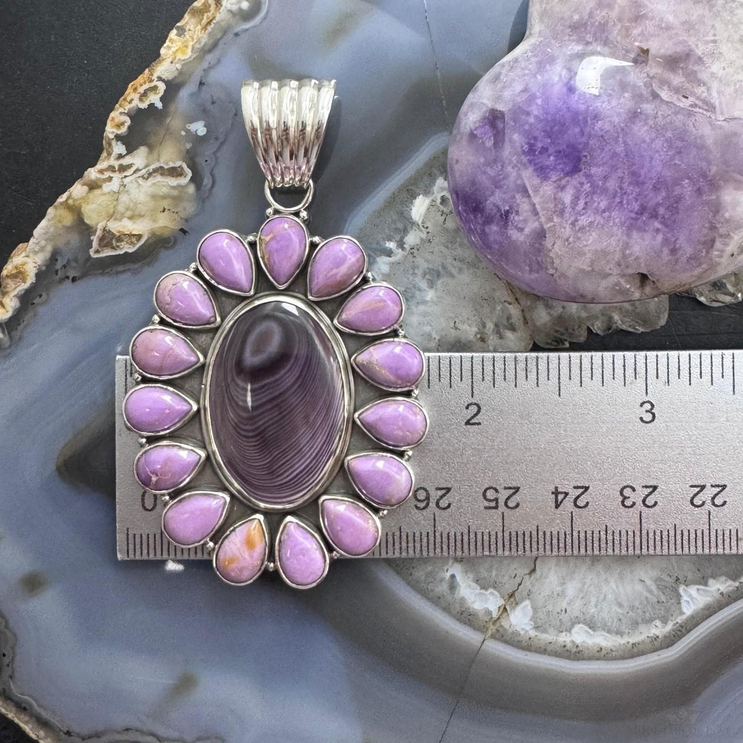 Native American Sterling Silver Wampum & Phosphosiderite Cluster Pendant For Women