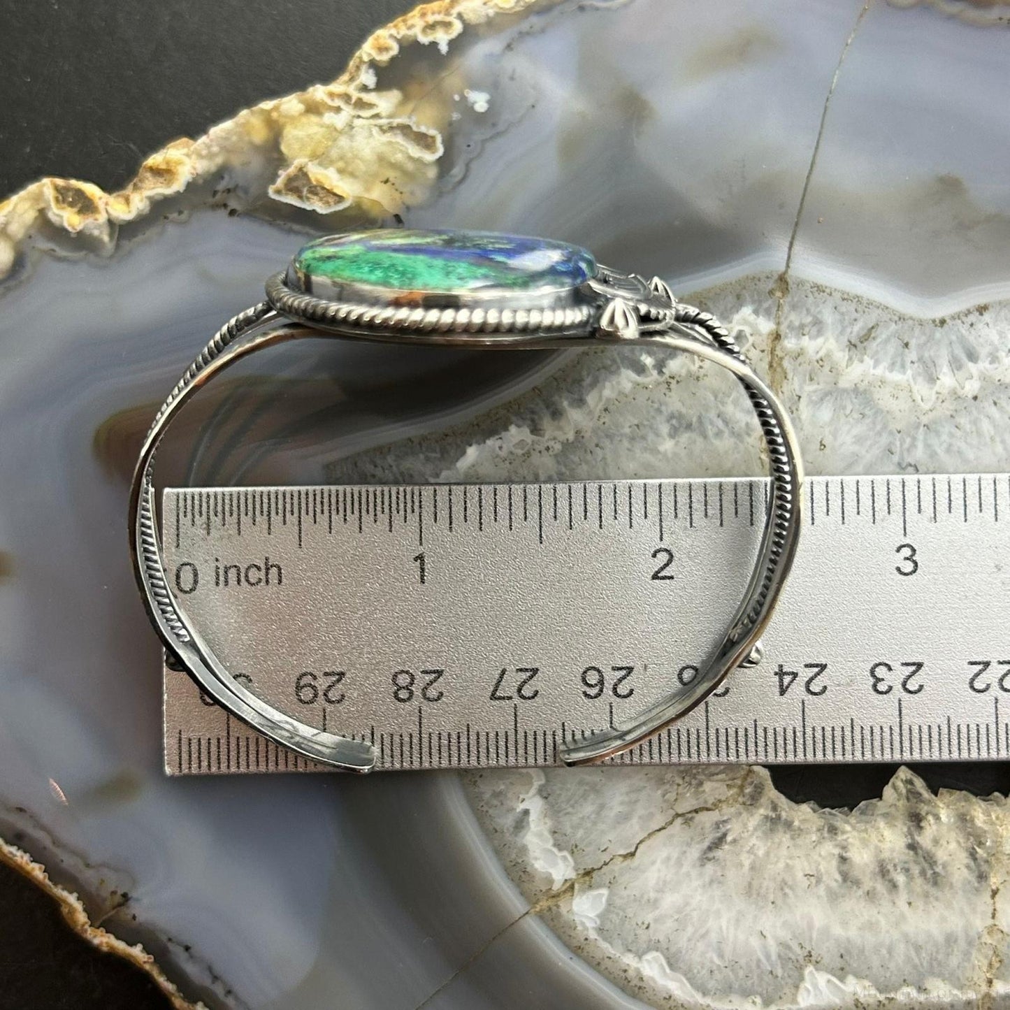 Sterling Silver Southwestern Style Oval Azurite Decorated Bracelet For Women