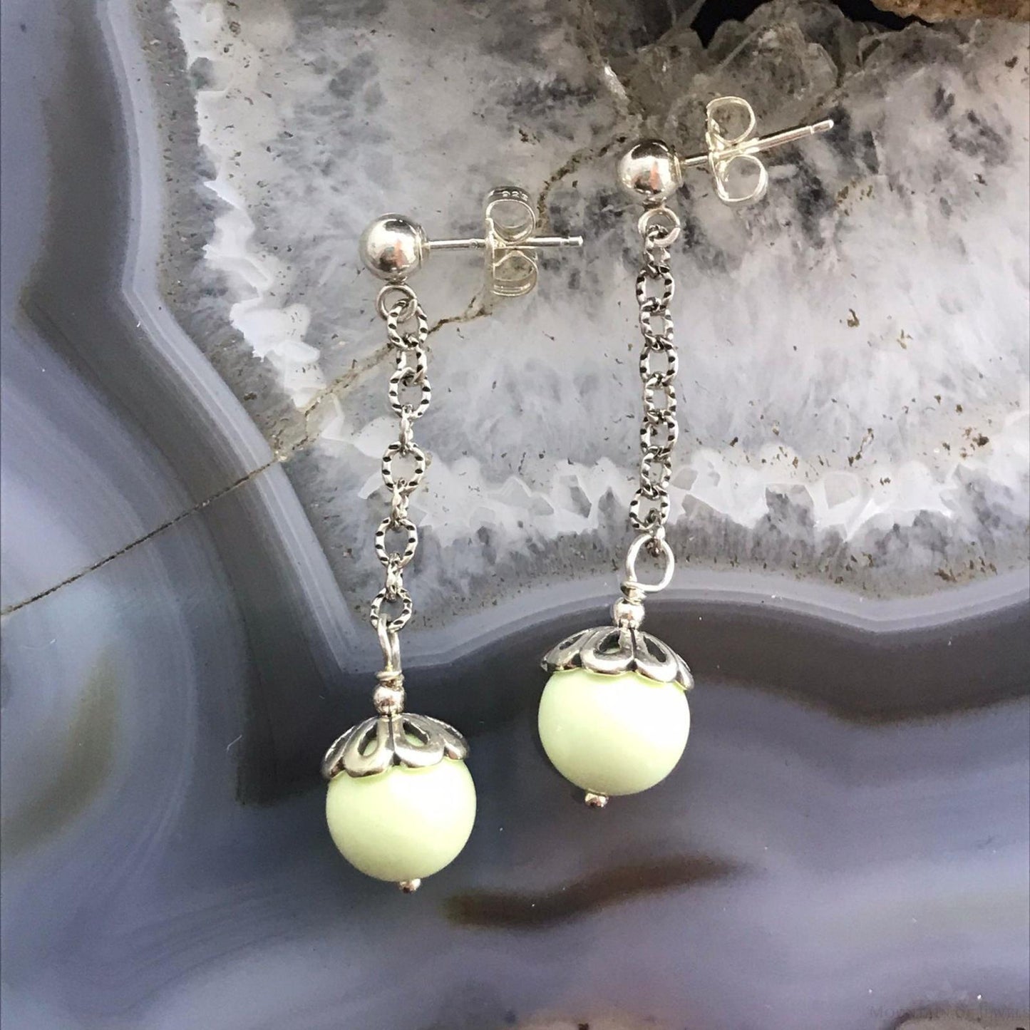 Carolyn Pollack Sterling Silver Gaspeite Bead Dangle Earrings For Women