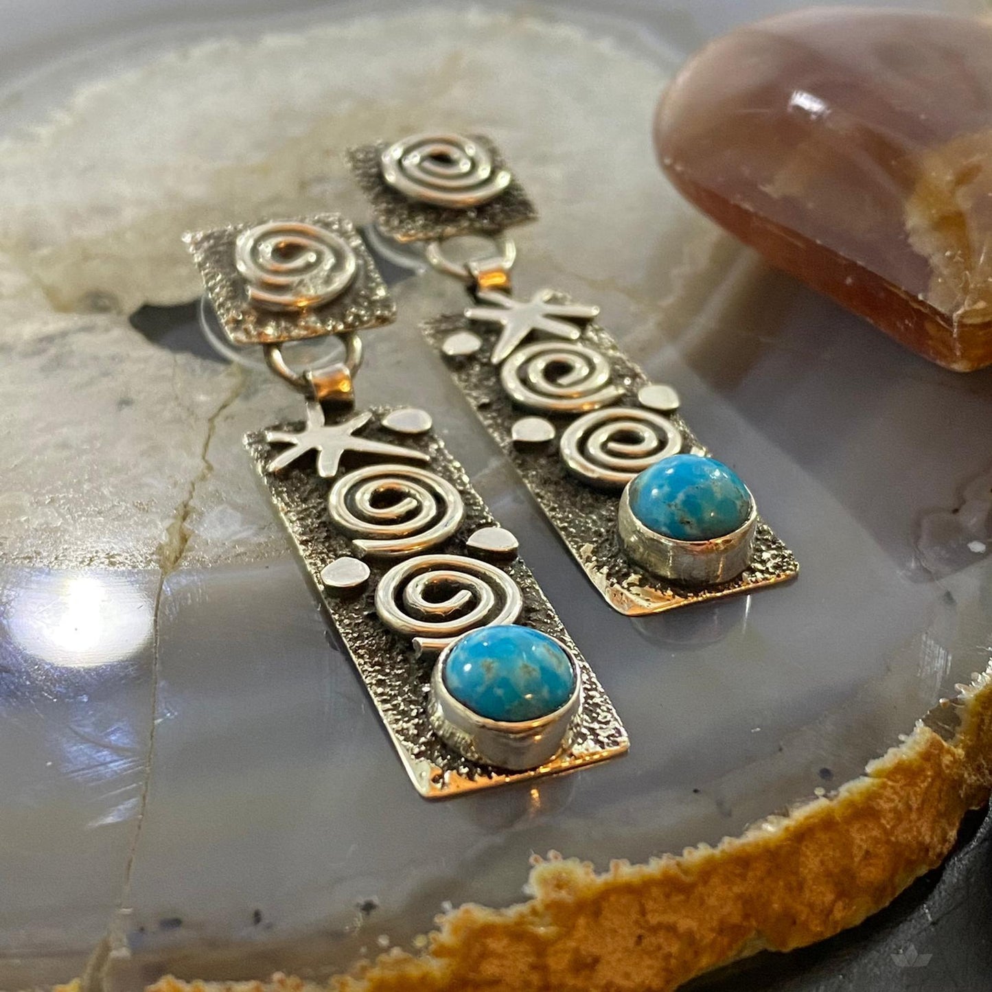 Alex Sanchez Sterling Silver Turquoise Petroglyph Post Earrings For Women #1