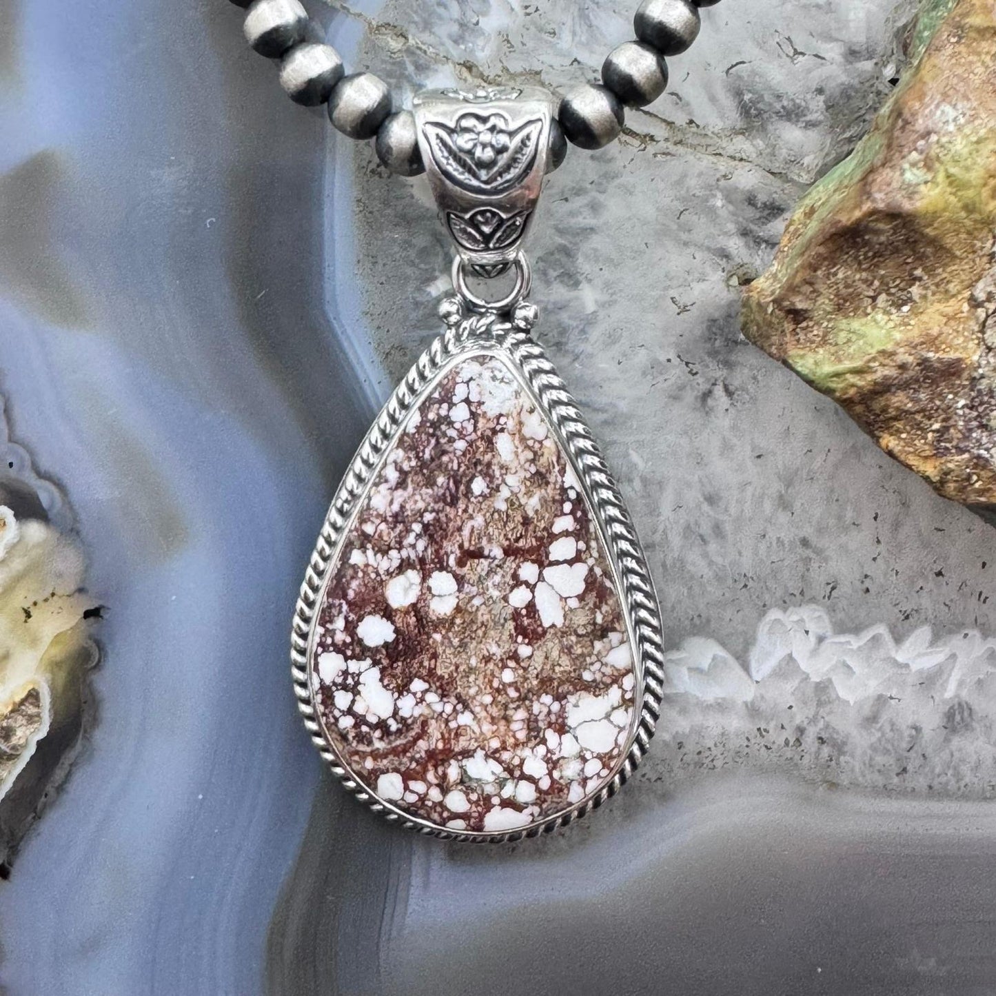 Native American Sterling Silver Teardrop Wild Horse Decorated Pendant For Women