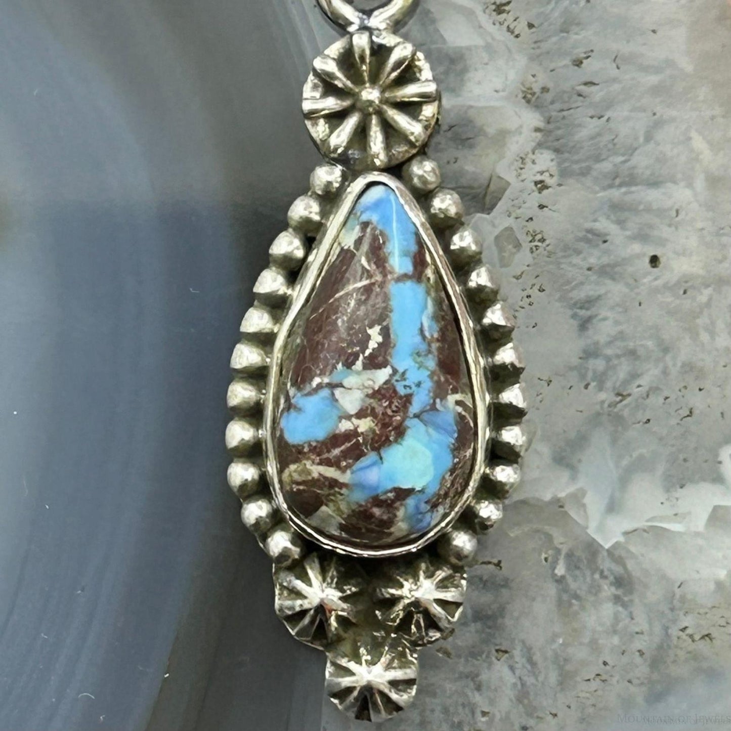 Sterling Silver Southwestern Style Teardrop Golden Hill Turquoise Pendant For Women