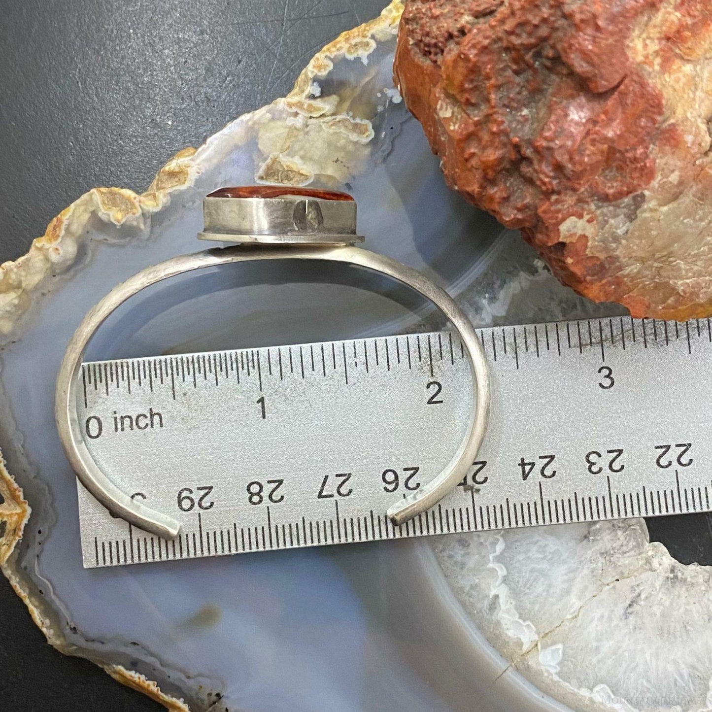 Native American Sterling Silver Rectangle Spiny Oyster Slim Bracelet For Women