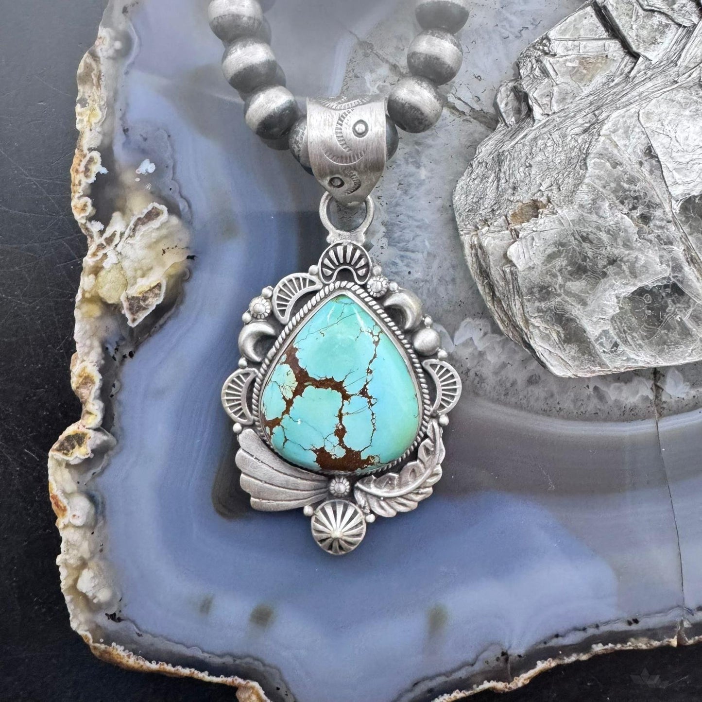 Sterling Silver Southwestern Style Large Chubby Teardrop Sierra Bella Turquoise Pendant For Women